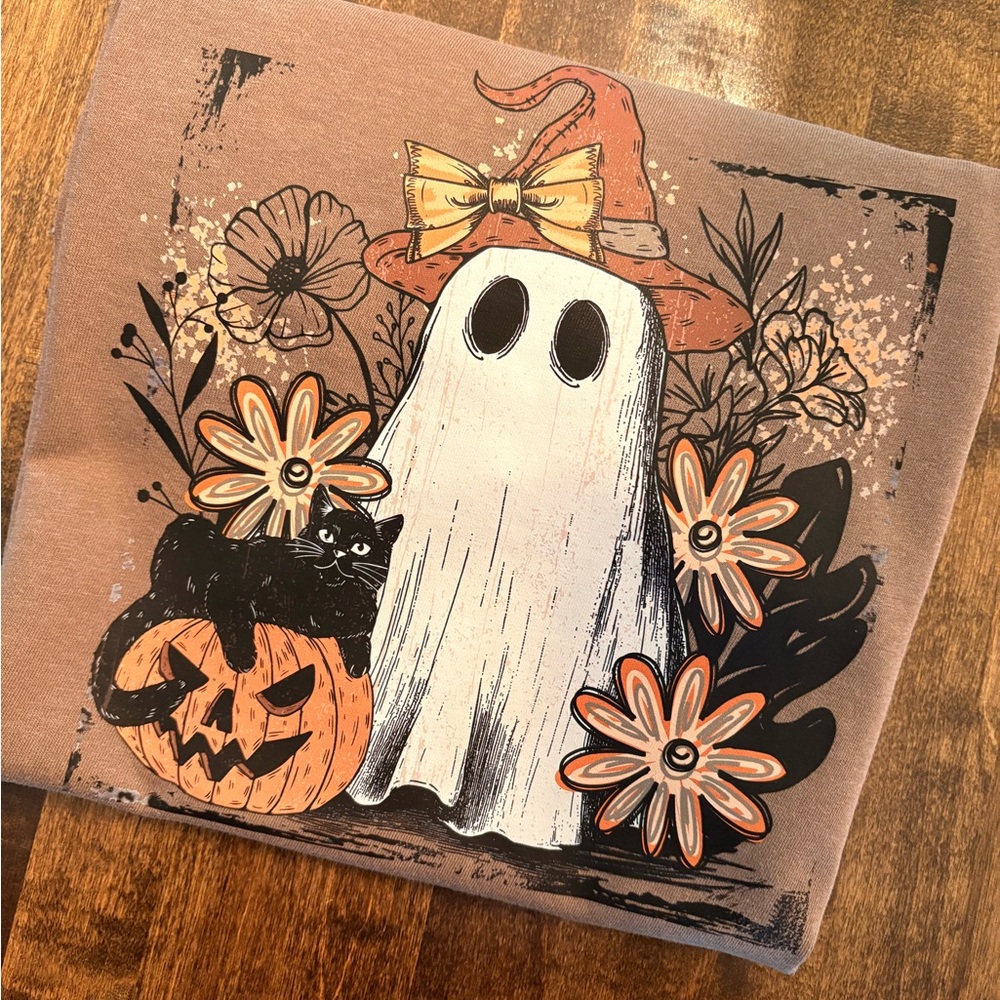 Comfort Colors Halloween Ghost Tee - Brown and Orange